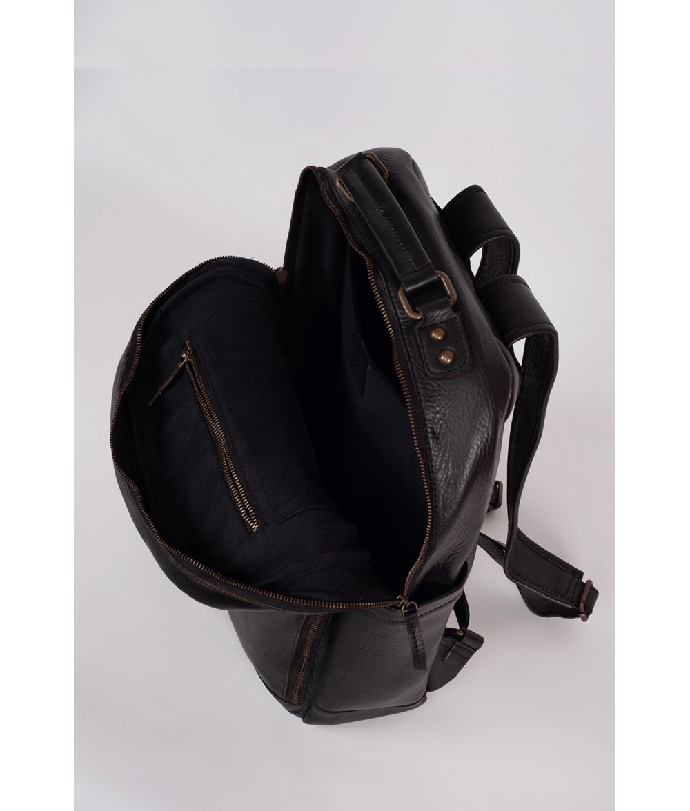 Flint Black Leather Laptop Backpack Alaskan Leather Company